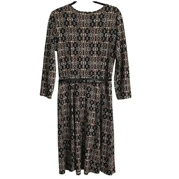 Tacera Tribal Print Long Sleeve Belted Knit Sweater Dress Size S - Picture 2 of 7